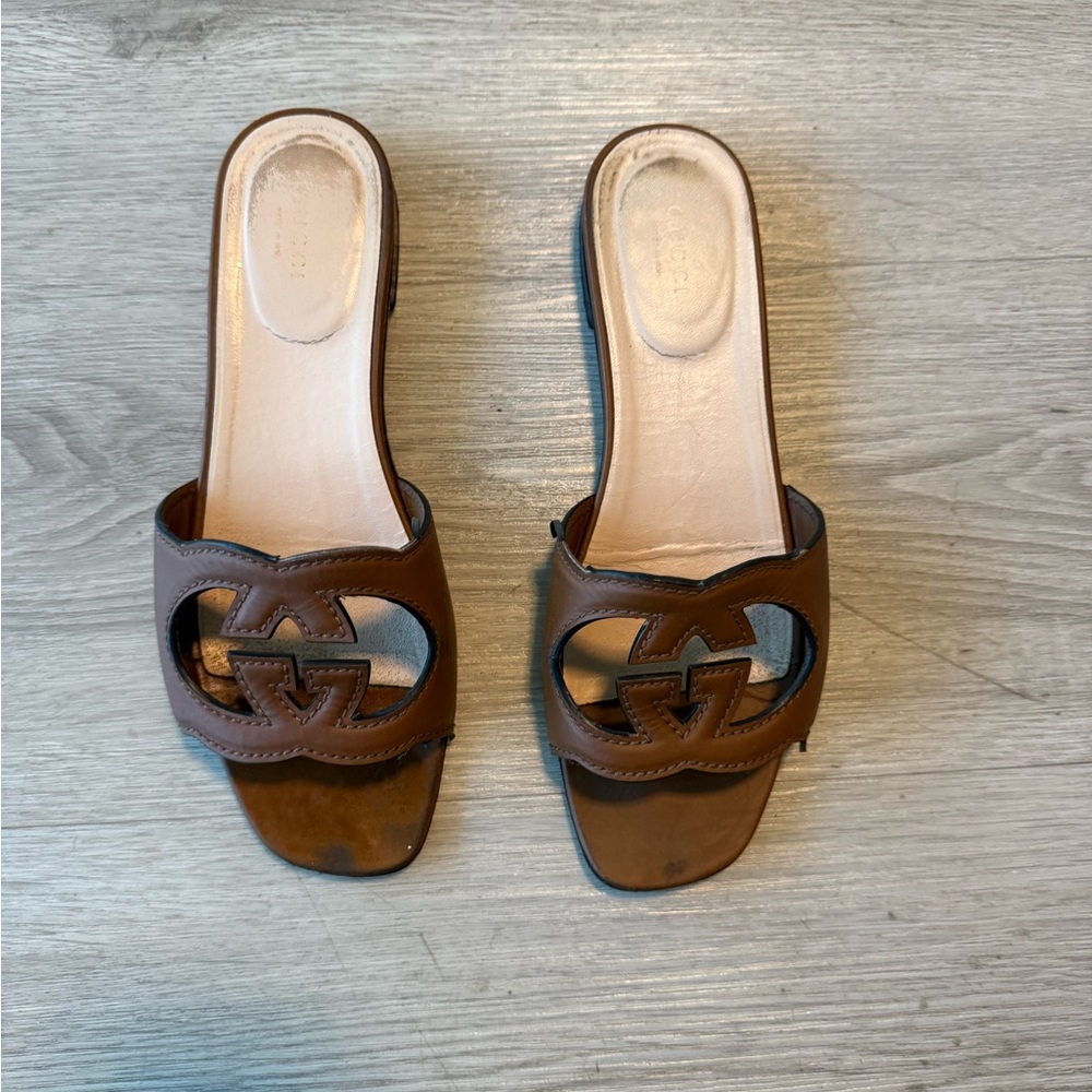 Gucci Brown Leather Slippers